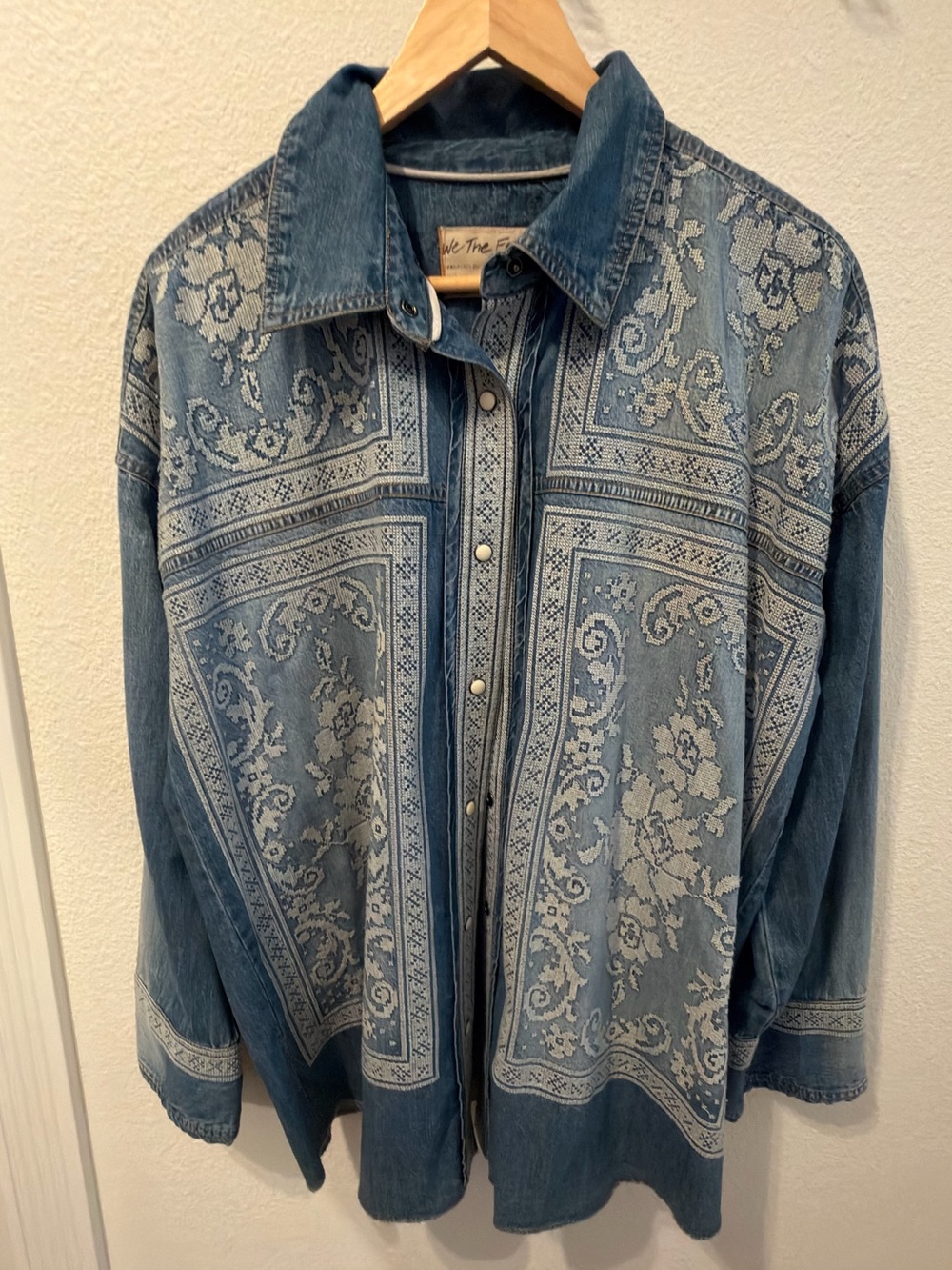 Free People Embroidered Denim Shacket